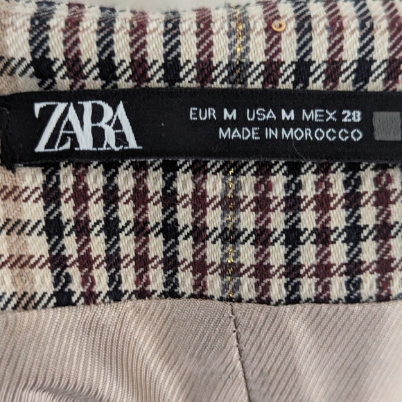 Zara Dress Brown Tan Plaid Pinafore Jumper Mini Dress Sequin Detail Size Medium - Picture 10 of 12